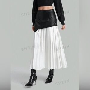Elegant & Modern Pleated High Waist PU Leather Splice Women's Skirt.